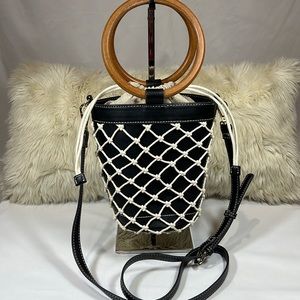 Black Faux Leather Fishnet Bucket Bag/Purse - Excellent Condition!
